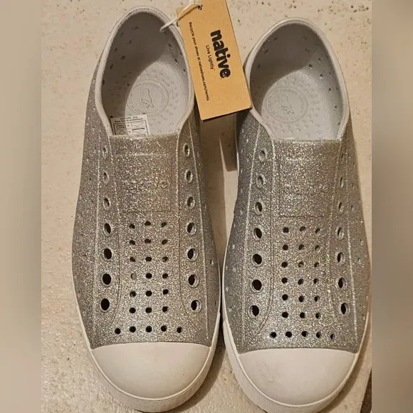 New Native Silver Glitter Slip-On Shoes