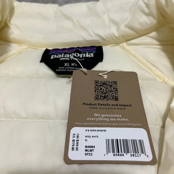 New Patagonia Down Sweater Jacket Insulated Wool White Fall Winter Womens Coat