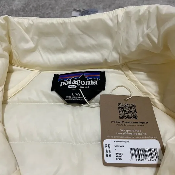 New Patagonia Down Sweater Jacket Insulated Wool White Fall Winter Womens Coat