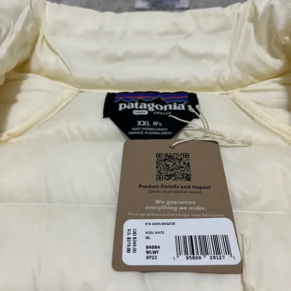 New Patagonia Down Sweater Jacket Insulated Wool White Fall Winter Womens Coat