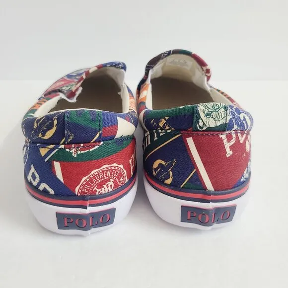 NEW Polo Ralph Lauren Keaton Collegiate Pep Rally Canvas Slip On Shoes Size 10