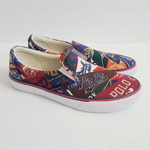 NEW Polo Ralph Lauren Keaton Collegiate Pep Rally Canvas Slip On Shoes Size 10