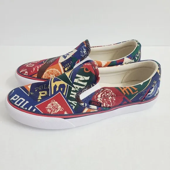 NEW Polo Ralph Lauren Keaton Collegiate Pep Rally Canvas Slip On Shoes Size 10