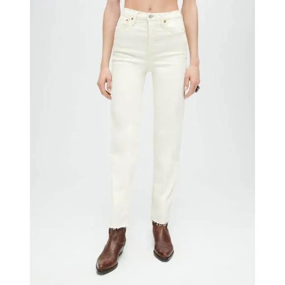 NEW RE/DONE comfort stretch high rise stove pipe jeans in vintage white