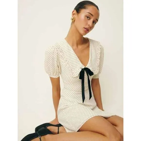 NEW Reformation Kaylia Tie Bow Neck Allegra  Mini Dress  Size 8