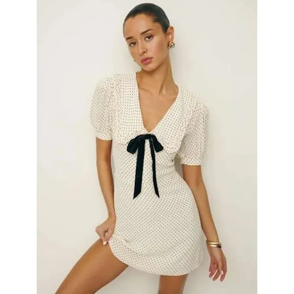 NEW Reformation Kaylia Tie Bow Neck Allegra  Mini Dress  Size 8