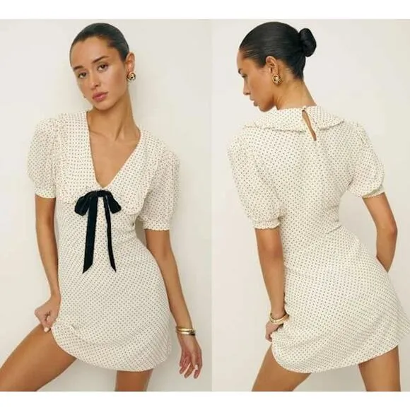 NEW Reformation Kaylia Tie Bow Neck Allegra  Mini Dress  Size 8