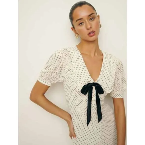 NEW Reformation Kaylia Tie Bow Neck Allegra  Mini Dress  Size 8
