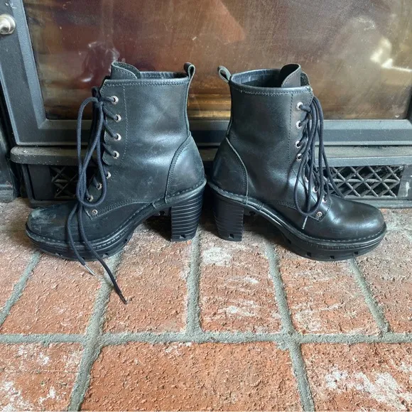 NEW ROCK Black Leather Lace Up Heel Boots Goth Moto Military SZ 8 EU 39