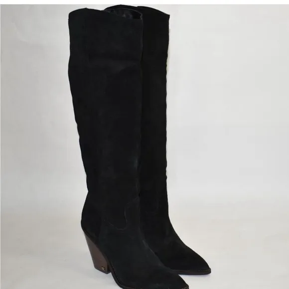 New Sam Edelman 6 M Indigo Pointed Toe Knee High Boot Womens Black Suede EUC