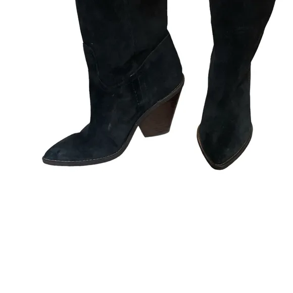 New Sam Edelman 6 M Indigo Pointed Toe Knee High Boot Womens Black Suede EUC