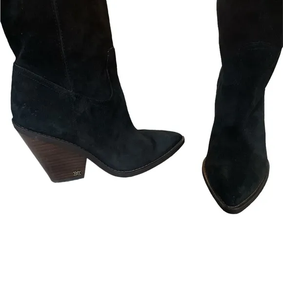 New Sam Edelman 6 M Indigo Pointed Toe Knee High Boot Womens Black Suede EUC