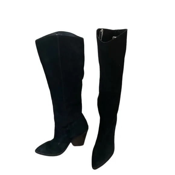 New Sam Edelman 6 M Indigo Pointed Toe Knee High Boot Womens Black Suede EUC