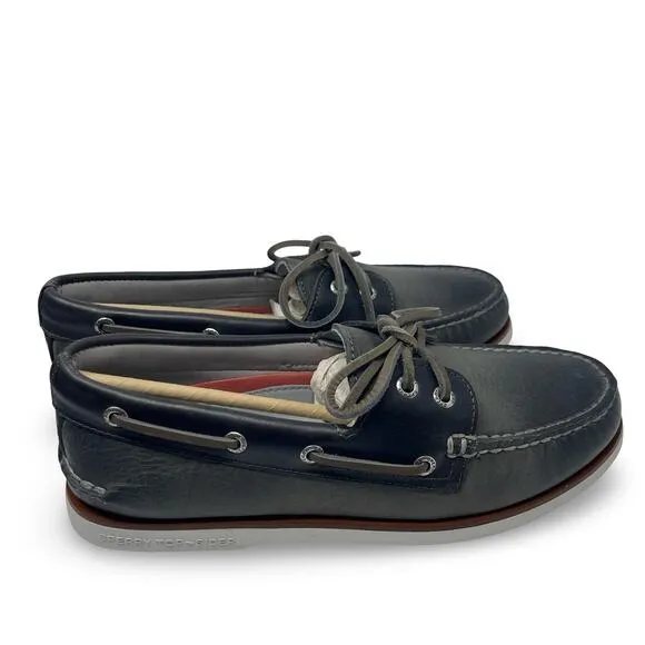 New SPERRY Gold Cup Men Gray Leather Boat Shoes Size 9.5
