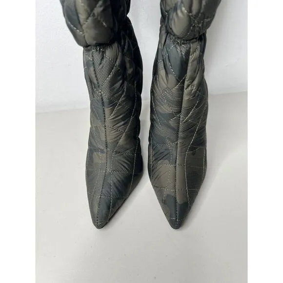 New Steve Madden Silhouette Over Knee Boots Green Puffer Camouflage Size 5.5