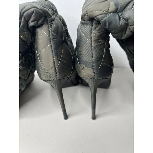 New Steve Madden Silhouette Over Knee Boots Green Puffer Camouflage Size 5.5