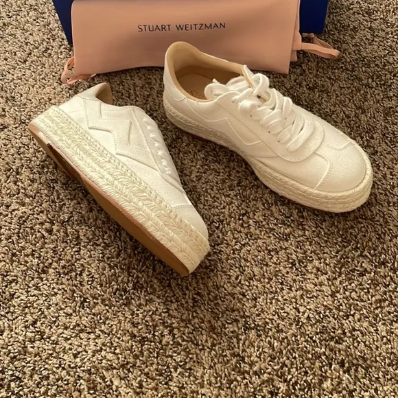 NEW STUART WEITZMAN sneakers shoes Daryl canvas cream size 5