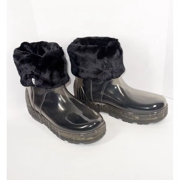 New UGG Clear Drizlita Waterproof Rubber Rain Boots Womens 9 Wool Warm Outdoor