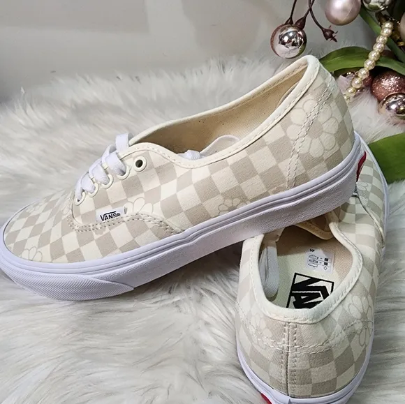 New Vans Authentic Floral Check Marshmallow Sneakers Low-Top Shoes 2023 new