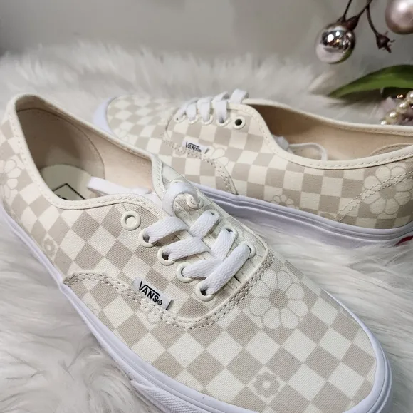 New Vans Authentic Floral Check Marshmallow Sneakers Low-Top Shoes 2023 new