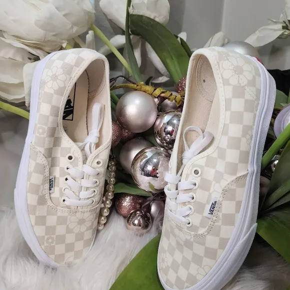 New Vans Authentic Floral Check Marshmallow Sneakers Low-Top Shoes 2023 new