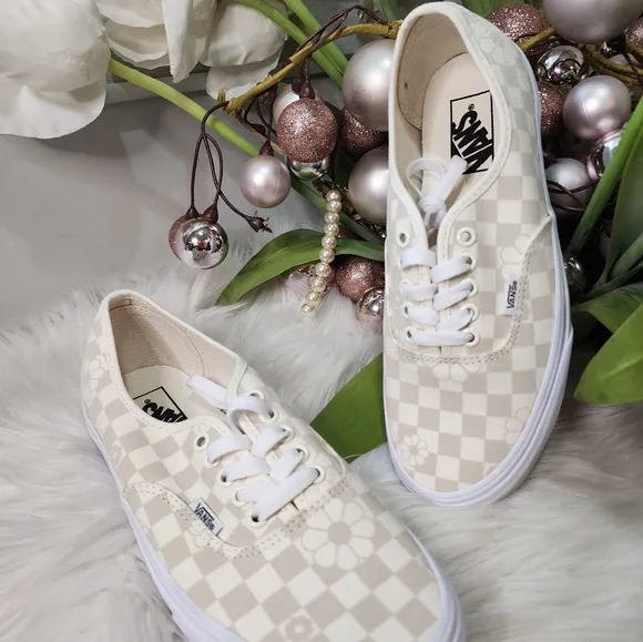 New Vans Authentic Floral Check Marshmallow Sneakers Low-Top Shoes 2023 new