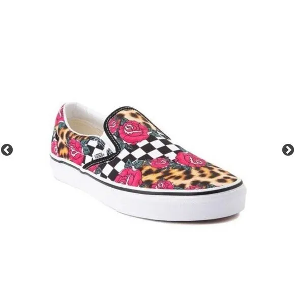NEW Vans Mens Classic Slip On Rose Animal Checkerboard Low Sneaker Shoes 3.5
