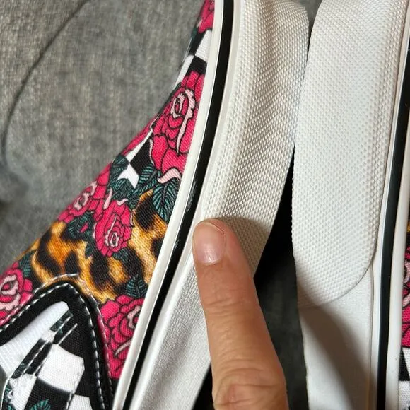NEW Vans Mens Classic Slip On Rose Animal Checkerboard Low Sneaker Shoes 3.5