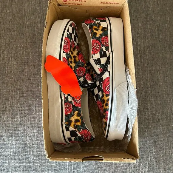 NEW Vans Mens Classic Slip On Rose Animal Checkerboard Low Sneaker Shoes 3.5