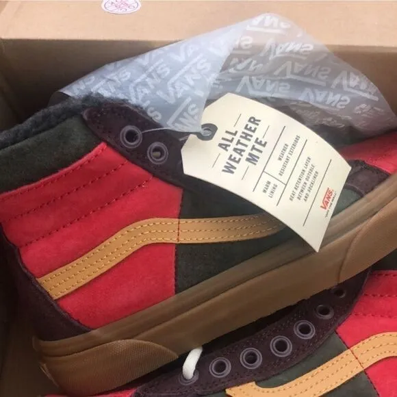New Vans Sk8 Hi 46 All Weather MTE DX Poinsettia Red Green Gumsole Shoes Size 6
