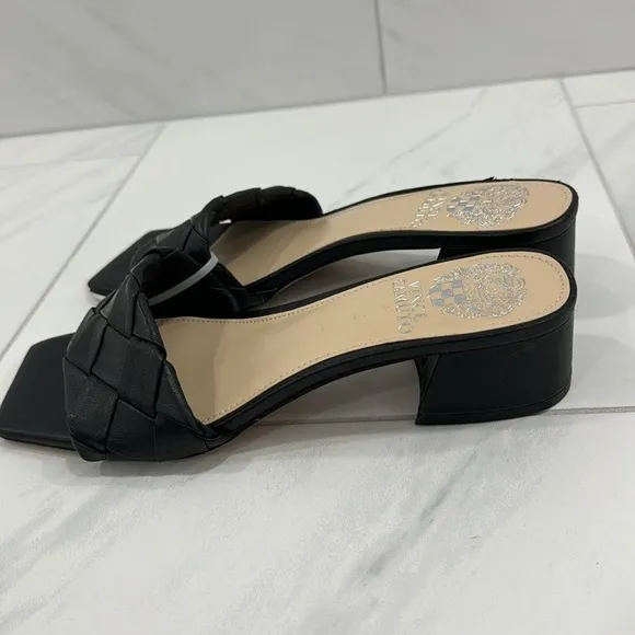 NEW! Vince Camuto Black Leather Semtera Block Heel Sandal - Size 6.5