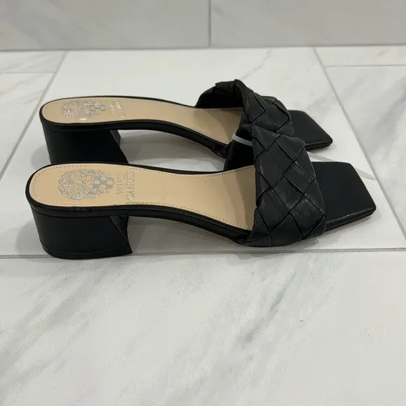 NEW! Vince Camuto Black Leather Semtera Block Heel Sandal - Size 6.5