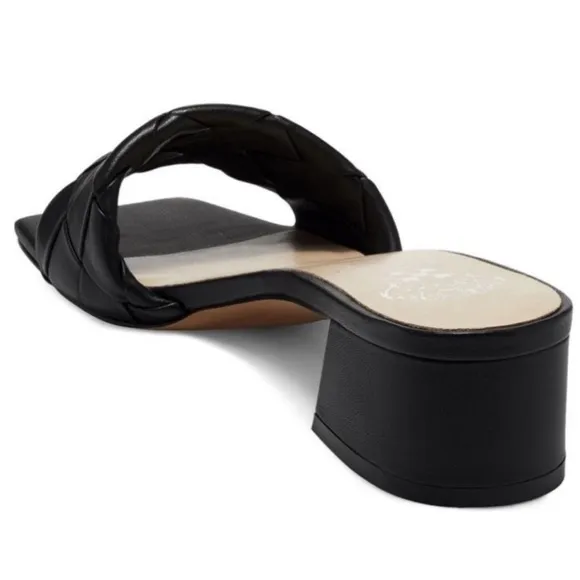 NEW! Vince Camuto Black Leather Semtera Block Heel Sandal - Size 6.5