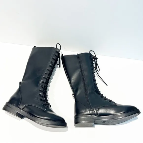 New with tag Zara black lace front tall leather girl boots. Size 2
