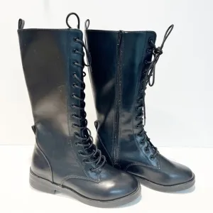 New with tag Zara black lace front tall leather girl boots. Size 2