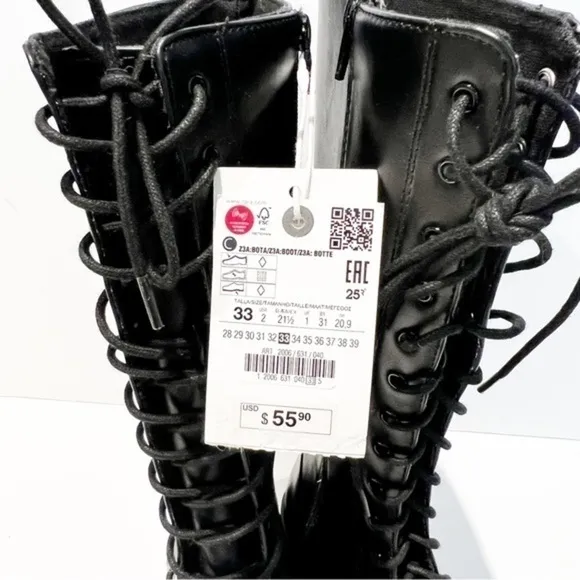 New with tag Zara black lace front tall leather girl boots. Size 2