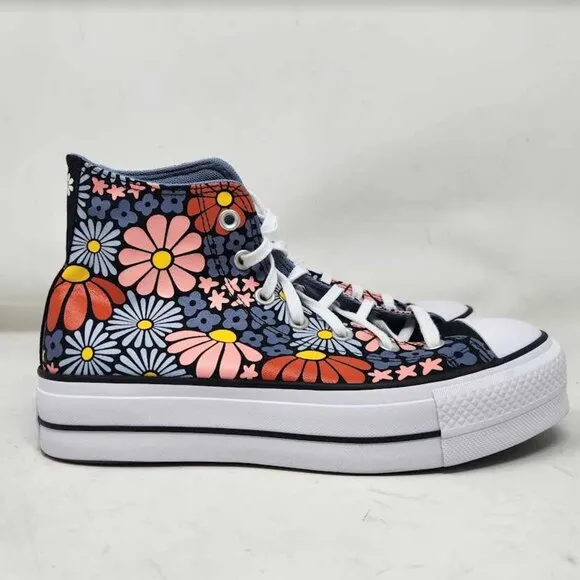 New women's 9 Converse CTAS Chuck Taylor all star lift hi platform floral shoes