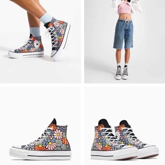 New women's 9 Converse CTAS Chuck Taylor all star lift hi platform floral shoes