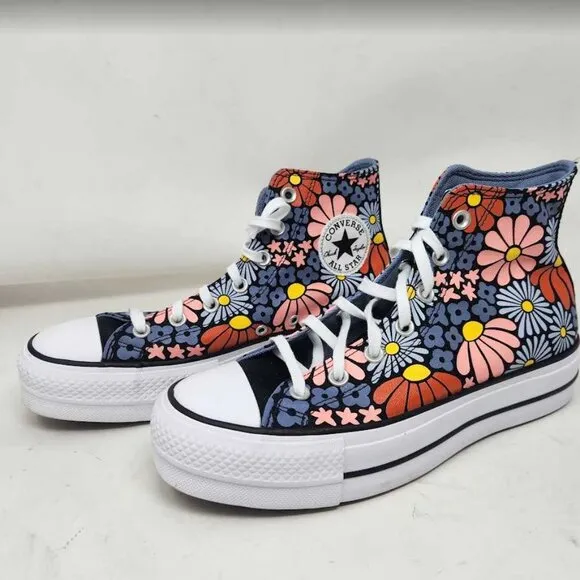 New women's 9 Converse CTAS Chuck Taylor all star lift hi platform floral shoes