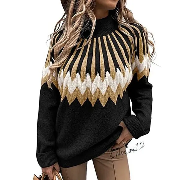 NEW Patterned  Warm Pullover Sweater- Beige