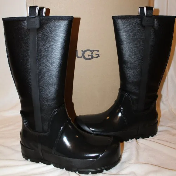 NIB UGG RAINCLOUD TALL LEATHER SHEARLING LINED WINTER RAIN BOOTS‎ BLACK
