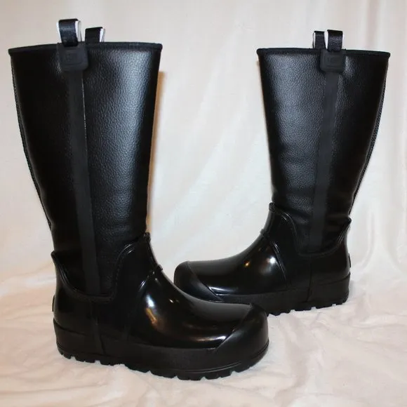 NIB UGG RAINCLOUD TALL LEATHER SHEARLING LINED WINTER RAIN BOOTS‎ BLACK