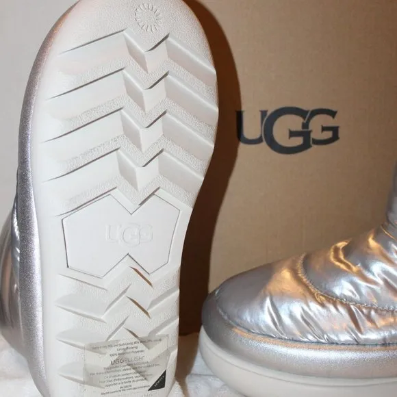 NIB UGG‎ WOMEN'S MAXI MINI PUFFER SILVER ANKLE BOOTS