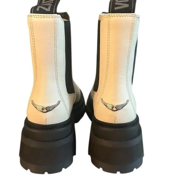 NIB Zadig &amp; Voltaire Ride Chelsea Semy-Shiny Boot Ice Sz:FR39/US8  $648