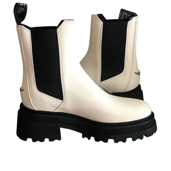 NIB Zadig &amp; Voltaire Ride Chelsea Semy-Shiny Boot Ice Sz:FR39/US8  $648