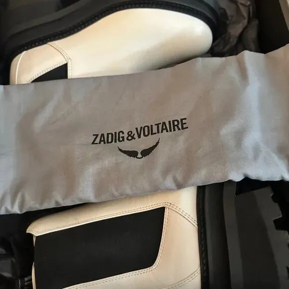 NIB Zadig &amp; Voltaire Ride Chelsea Semy-Shiny Boot Ice Sz:FR39/US8  $648
