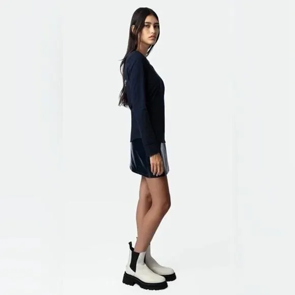 NIB Zadig &amp; Voltaire Ride Chelsea Semy-Shiny Boot Ice Sz:FR39/US8  $648