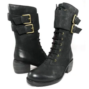 NIB$298 LUXURY REBEL LADY DEE LACE-UP BUCKLED MILITARY BELTED CUFF BOOTS 35 5