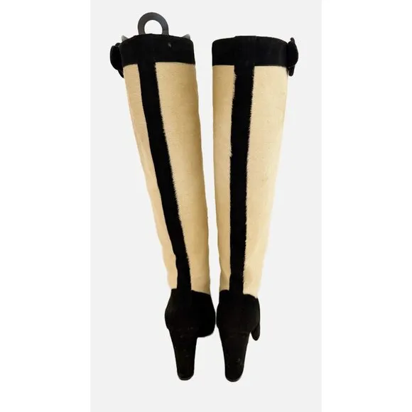 NICHOLAS KIRKWOOD size 38 white pony hide &amp; black suede Tall Boots