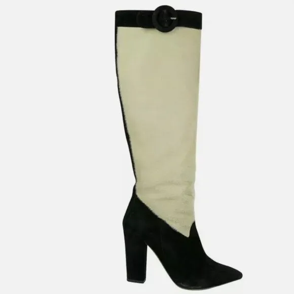 NICHOLAS KIRKWOOD size 38 white pony hide &amp; black suede Tall Boots